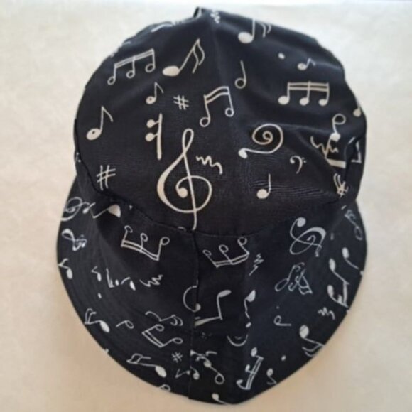 New Black Musical Notes Bucket Hat Adult Summer One Size Music Teacher Band NWT - Picture 1 of 3